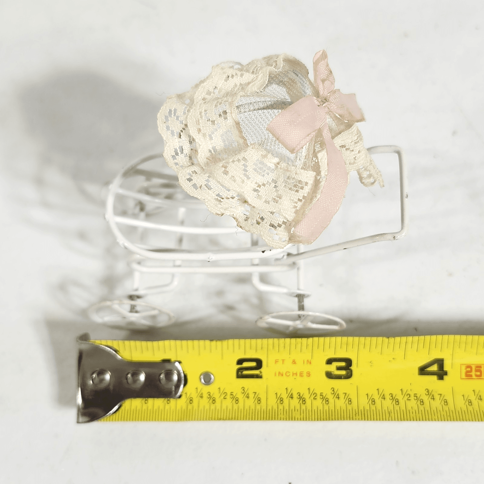 Miniature Dollhouse White Metal Rolling Baby Carriage w/Umbrella 3" - Thumbnail 9