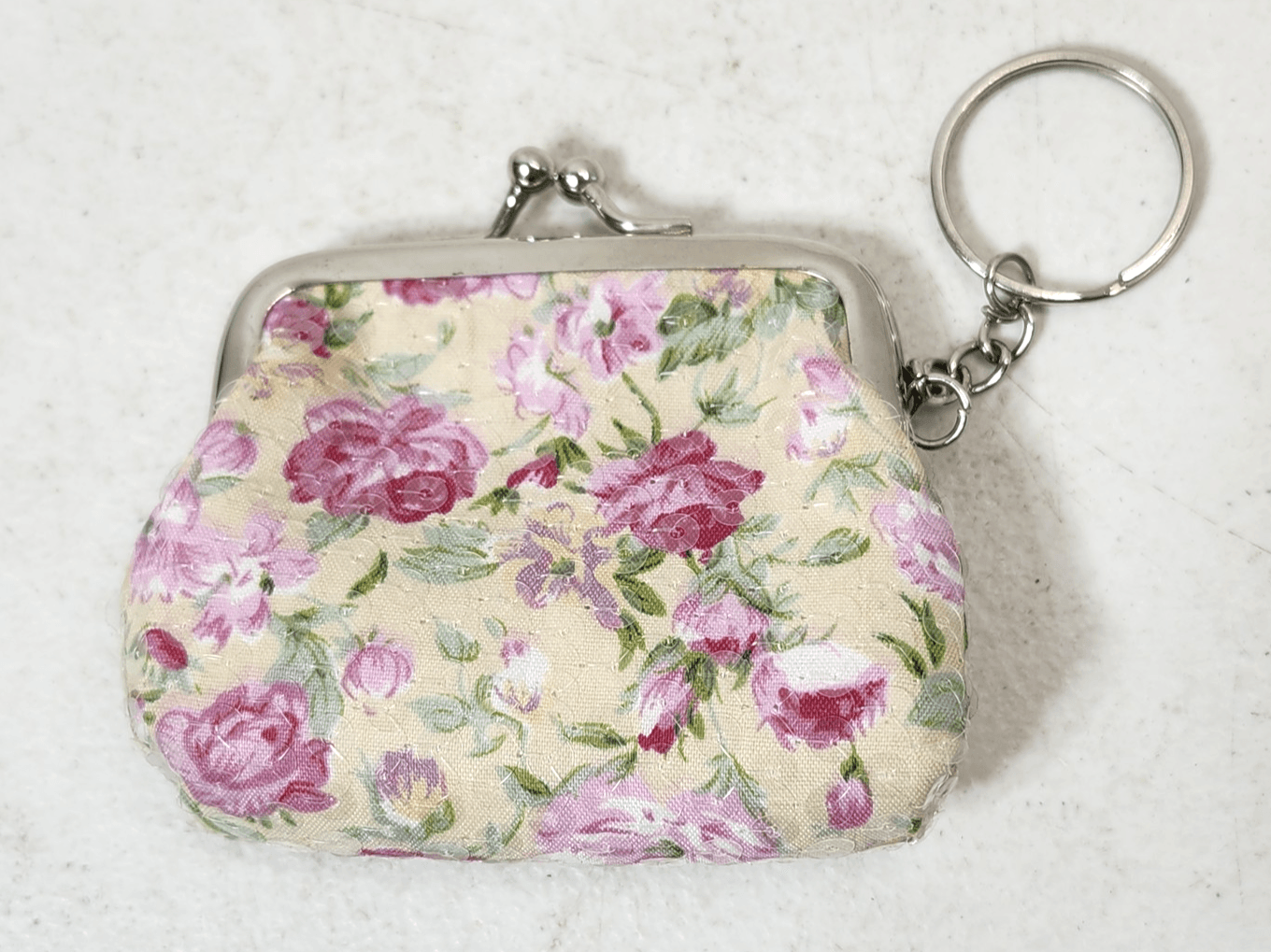 Pink Floral Women's Coin Purse Keychain Kisslock Wallet Flower Design