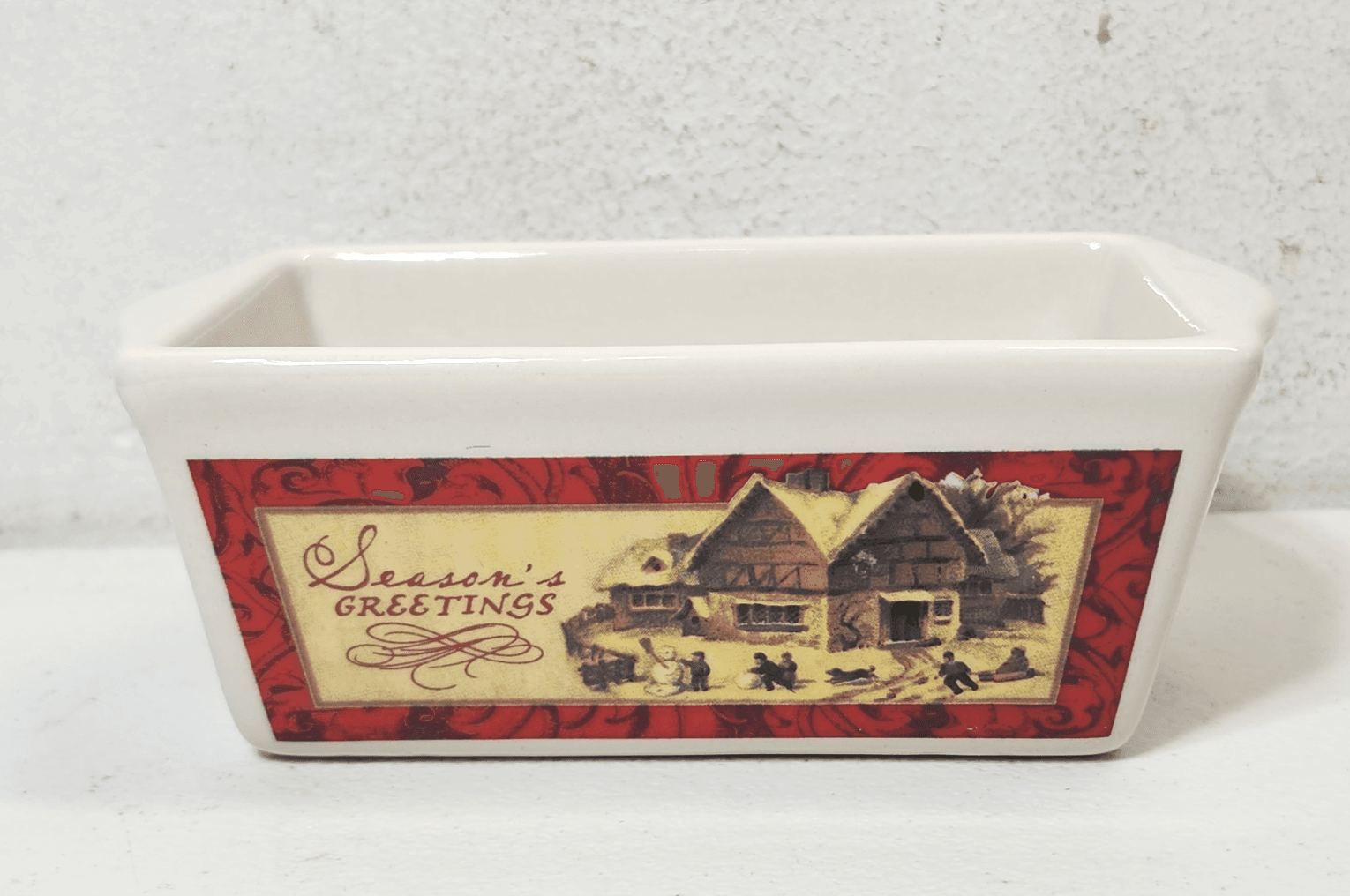 Nantucket Mini Loaf Bread Stoneware Dish Season's Greetings Design - Thumbnail 5