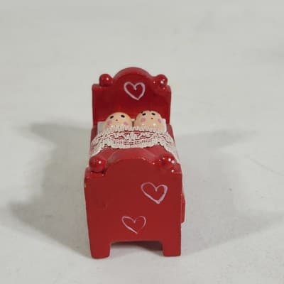 Painted Wooden Dollhouse Cradle and Doll Nursery Miniature Furniture - Thumbnail 4