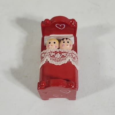 Painted Wooden Dollhouse Cradle and Doll Nursery Miniature Furniture - Thumbnail 3