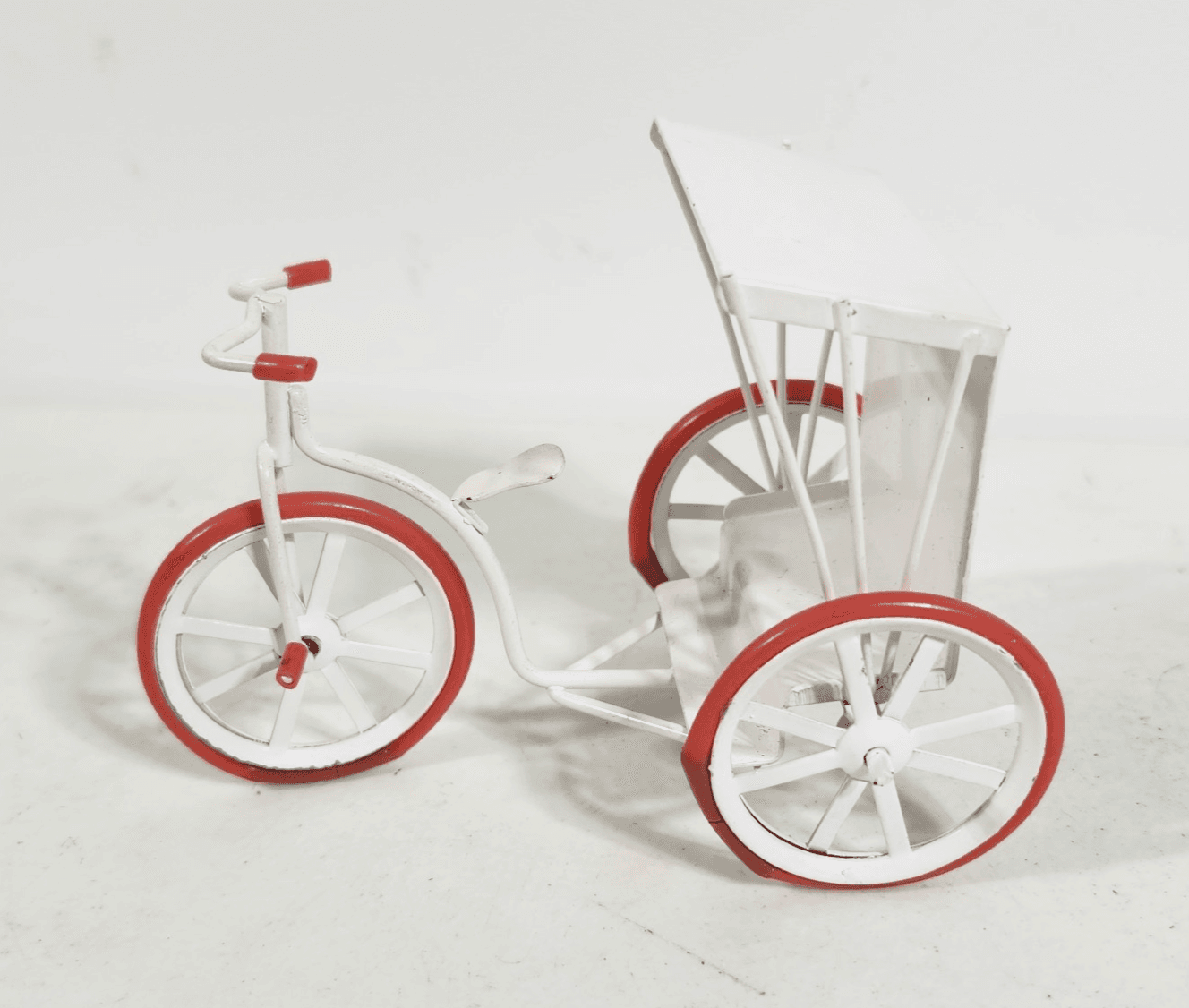 Miniature Dollhouse Furniture Vintage Tricycle White Red Bike Metal Toy - Thumbnail 5