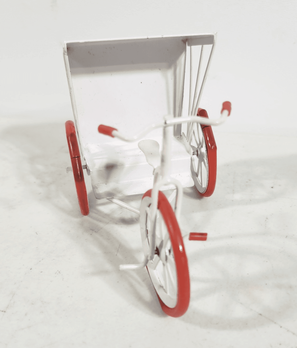Miniature Dollhouse Furniture Vintage Tricycle White Red Bike Metal Toy - Thumbnail 3