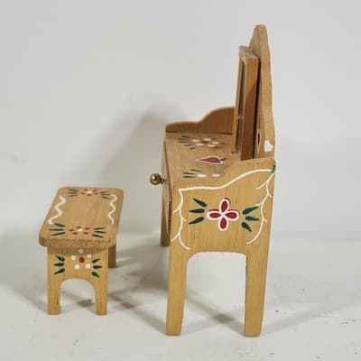 Vintage Dollhouse Miniature Painted Heart Wood Dressing Table & Stool - Thumbnail 5