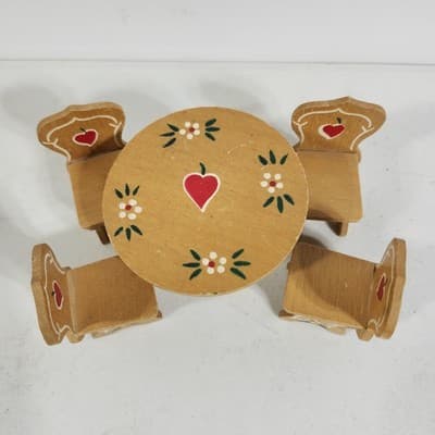 Hand-Painted Wooden Tulip Table Chairs Set Doll House Furniture Miniature - Thumbnail 2