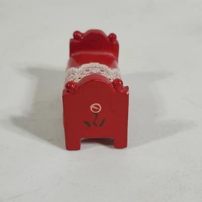 Painted Wooden Dollhouse Cradle and Doll Nursery Miniature Furniture - Thumbnail 6
