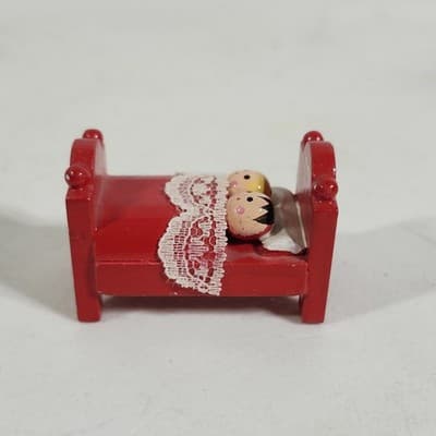 Painted Wooden Dollhouse Cradle and Doll Nursery Miniature Furniture - Thumbnail 7