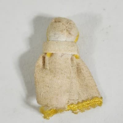Vintage Wood Peg Doll Baby Yellow Dress - Thumbnail 4