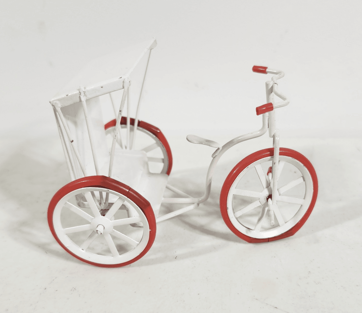 Miniature Dollhouse Furniture Vintage Tricycle White Red Bike Metal Toy