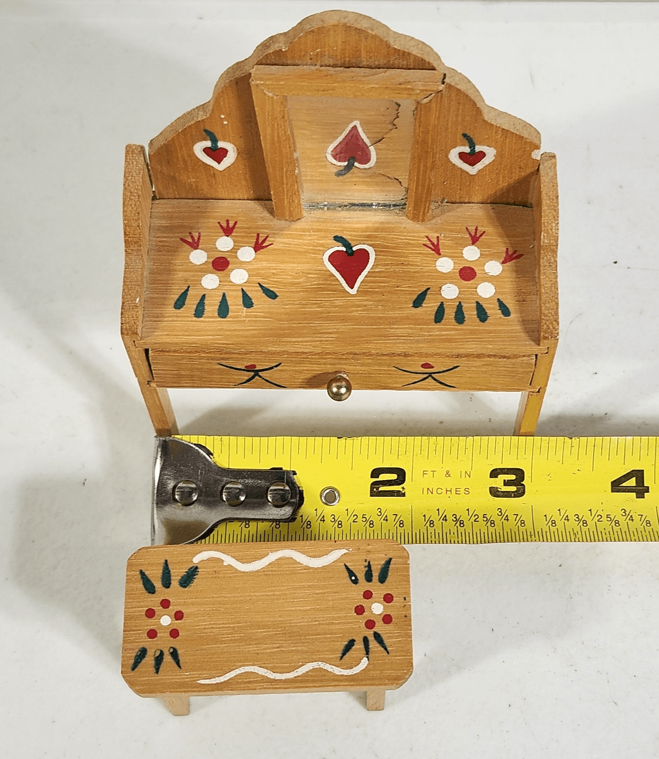 Vintage Dollhouse Miniature Painted Heart Wood Dressing Table & Stool - Thumbnail 6