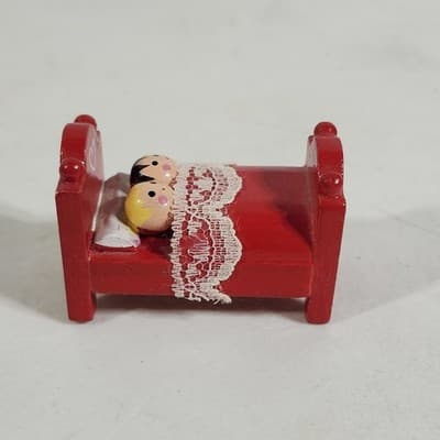 Painted Wooden Dollhouse Cradle and Doll Nursery Miniature Furniture - Thumbnail 5