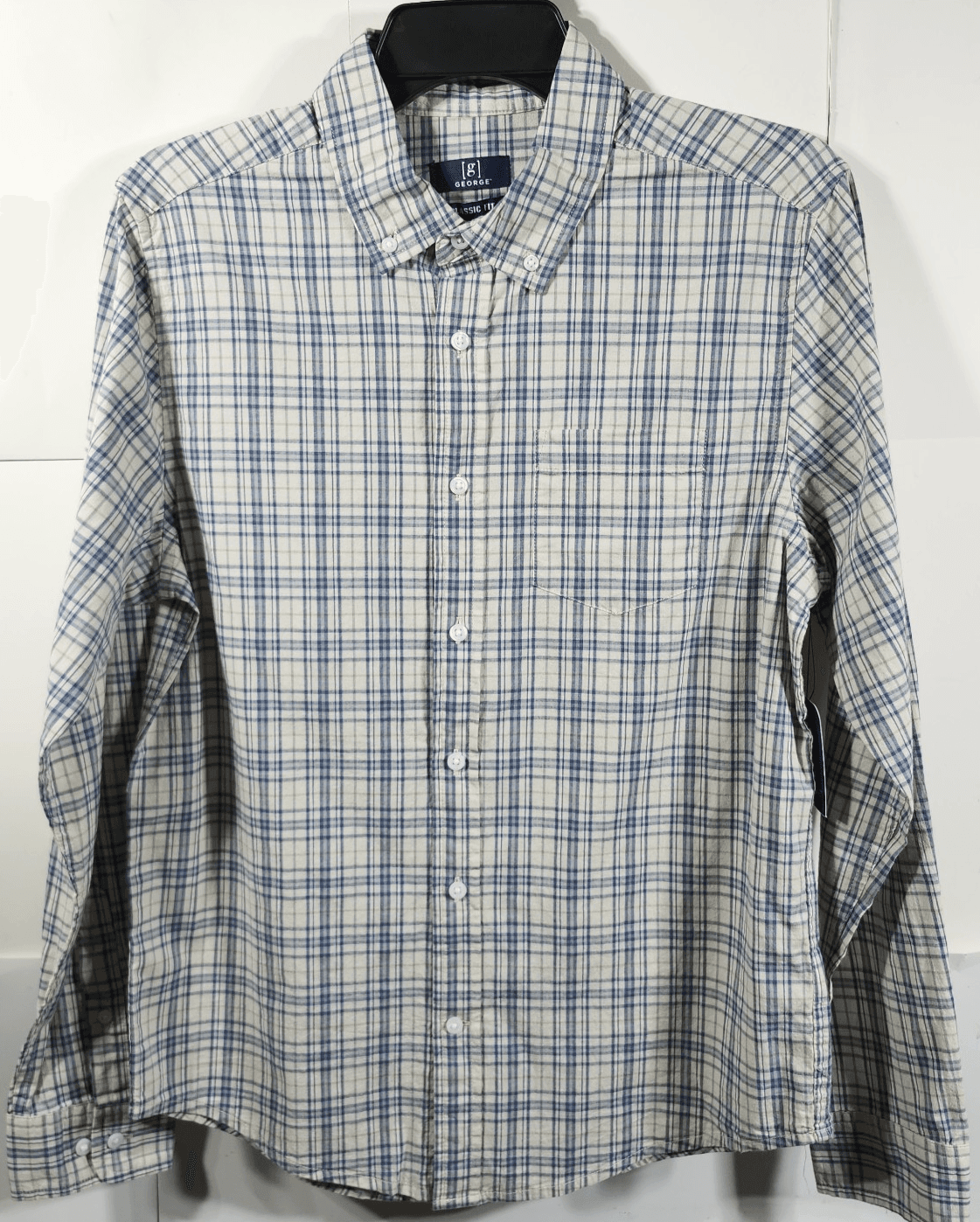 George Men's Small Button Up Shirt Long Sleeve Poplin Plaid NEW - Thumbnail 5