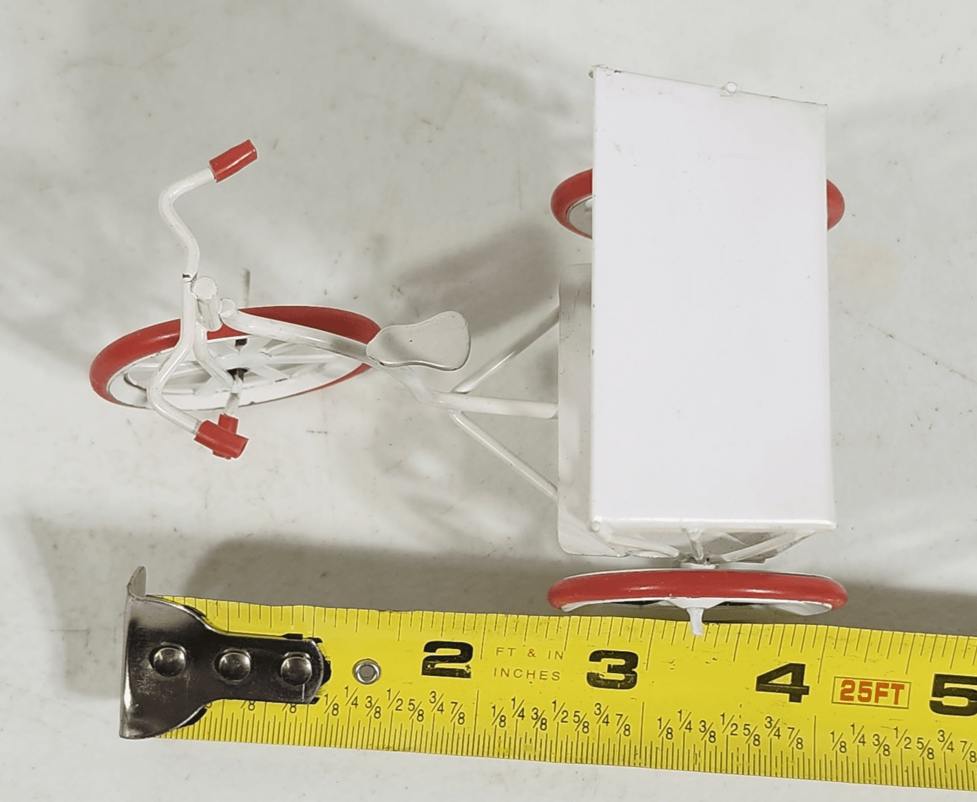 Miniature Dollhouse Furniture Vintage Tricycle White Red Bike Metal Toy - Thumbnail 10