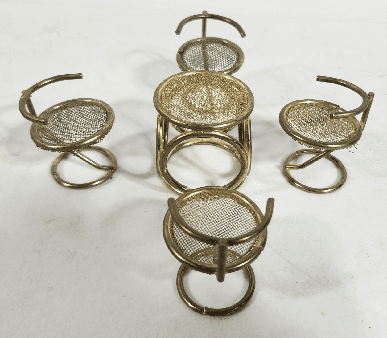 MCM Brass Round Cocktail Coffee Table & 4 Matching Chairs Dollhouse Furniture - Thumbnail 2
