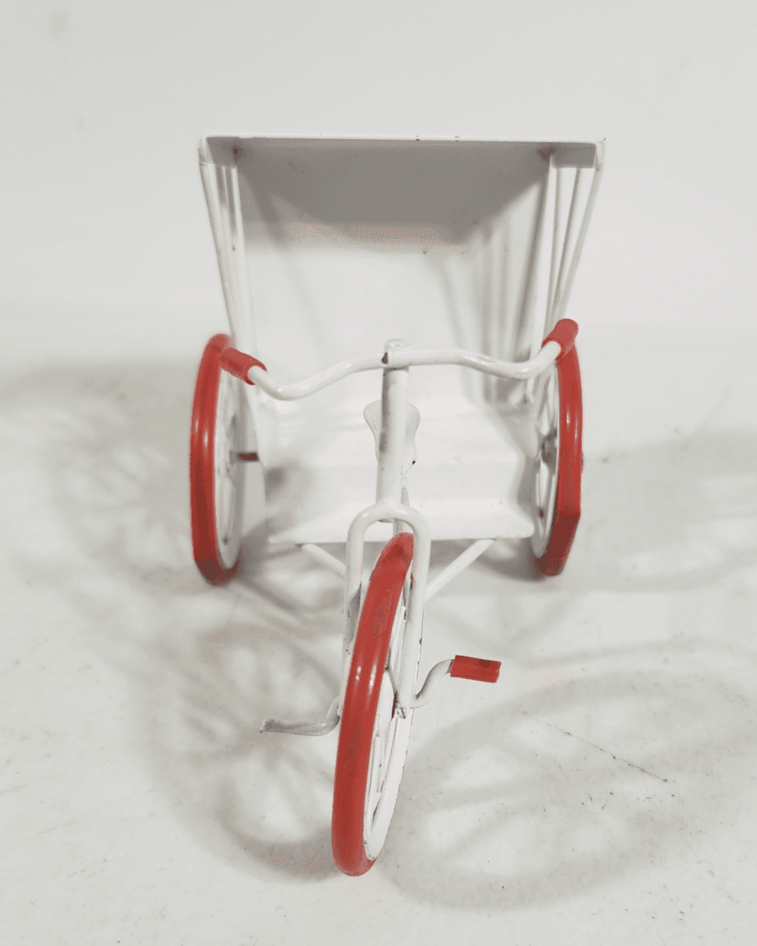 Miniature Dollhouse Furniture Vintage Tricycle White Red Bike Metal Toy - Thumbnail 4