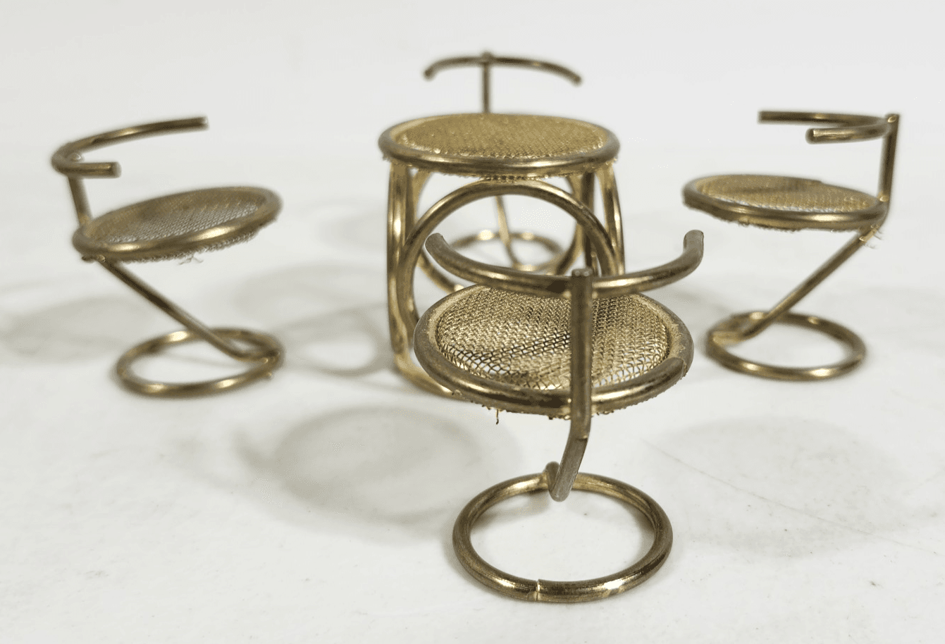 MCM Brass Round Cocktail Coffee Table & 4 Matching Chairs Dollhouse Furniture - Thumbnail 3