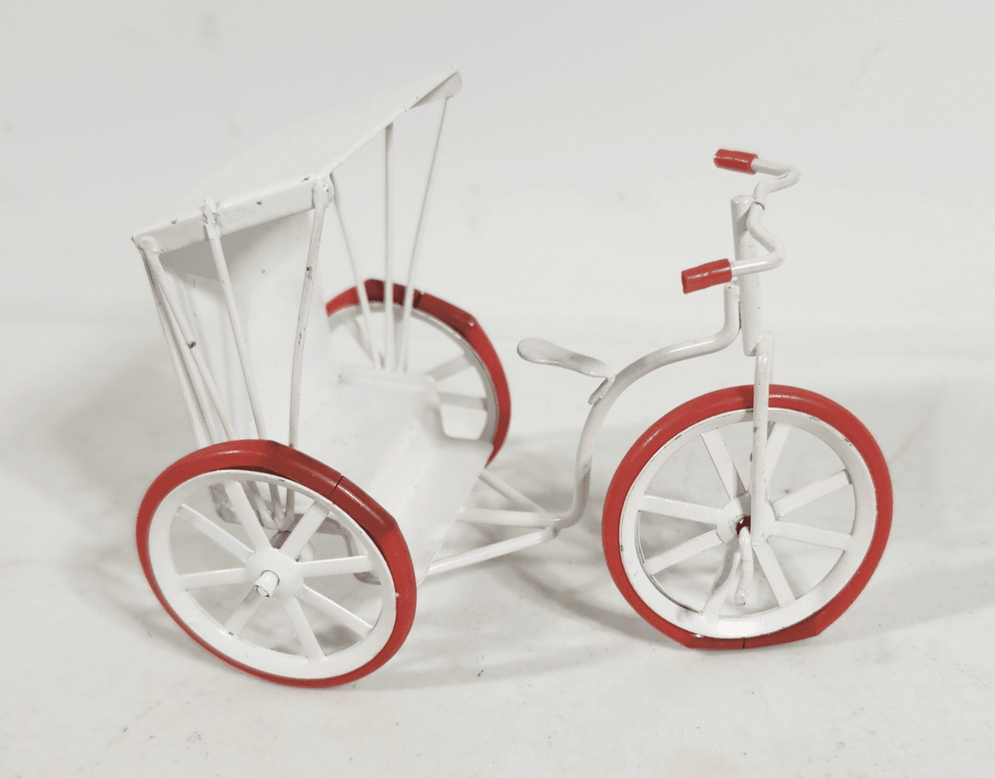 Miniature Dollhouse Furniture Vintage Tricycle White Red Bike Metal Toy - Thumbnail 2