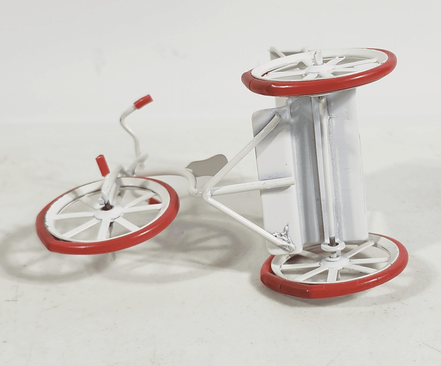 Miniature Dollhouse Furniture Vintage Tricycle White Red Bike Metal Toy - Thumbnail 9