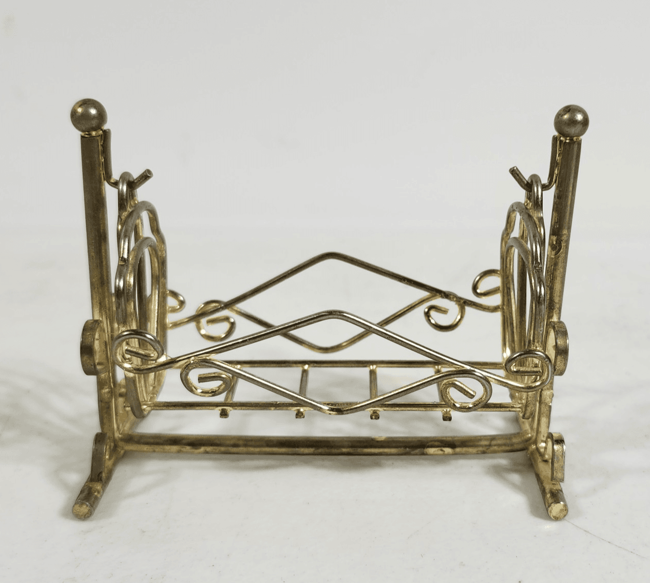 Vintage Brass Doll Furniture Swinging Baby Cradle Antique Doll Cradle - Thumbnail 2