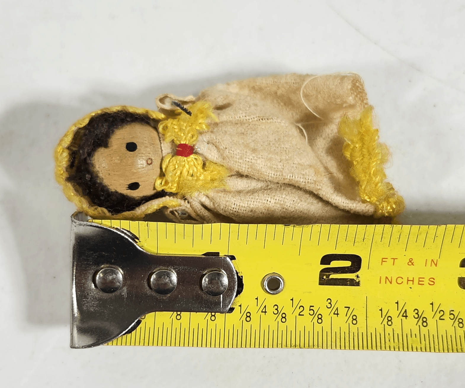 Vintage Wood Peg Doll Baby Yellow Dress - Thumbnail 3