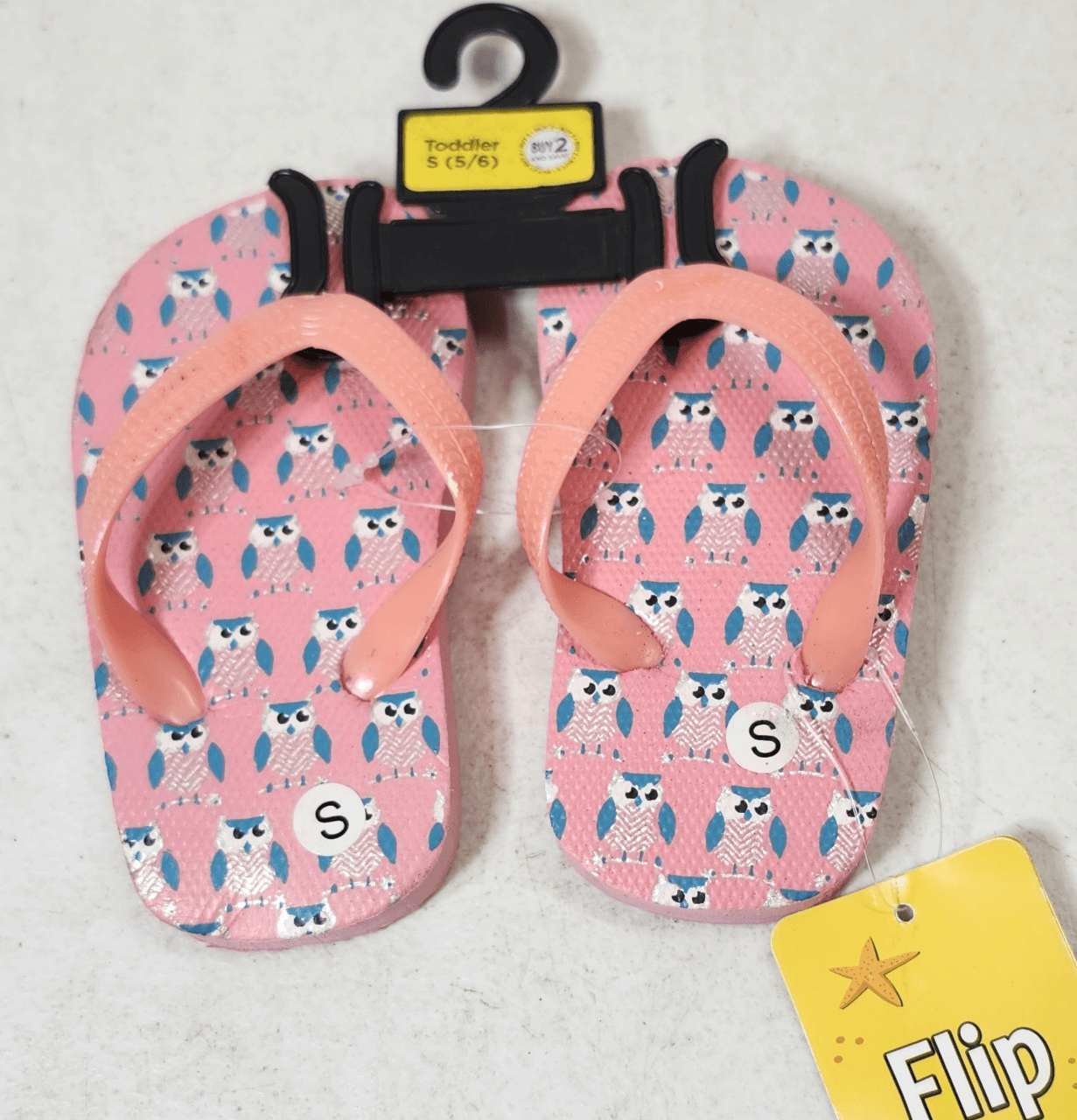 Pink Owl Toddler Girl's Flip Flops Sandals Size 5-6 NEW - Thumbnail 2