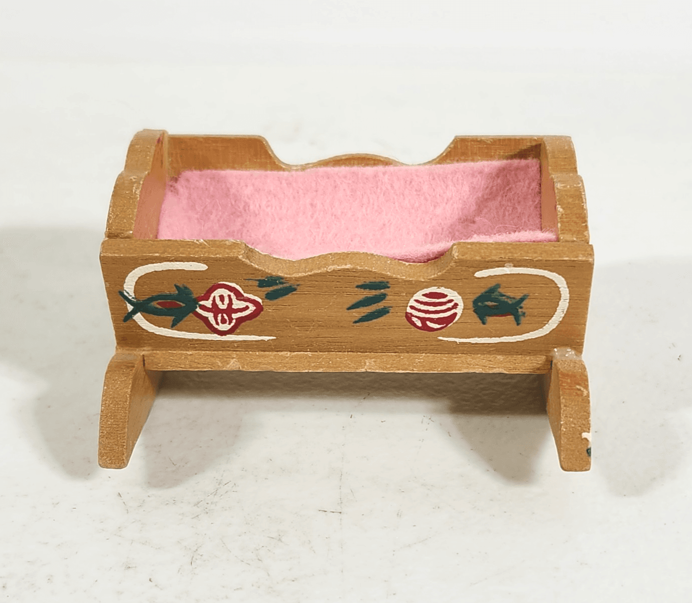 Vintage Dora Kuhn Blue Dollhouse Miniature Baby Cradle Hand Painted W Germany - Thumbnail 3