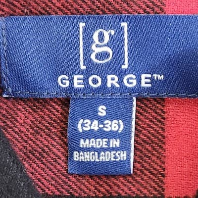George Men's S Flannel Button Up Shirt Long Sleeve Red Black Plaid NEW - Thumbnail 8