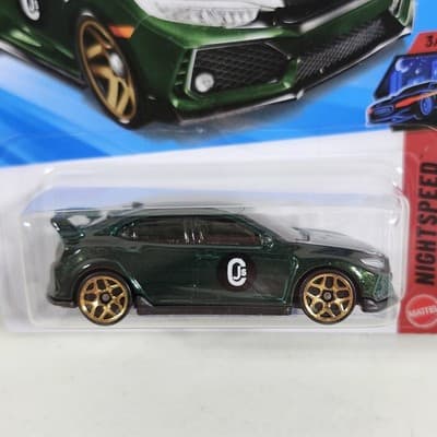 2026 Hot Wheels 2018 Honda Civic Type R Nightspeed Green Car 1/64 Toy Vehicle - Thumbnail 2