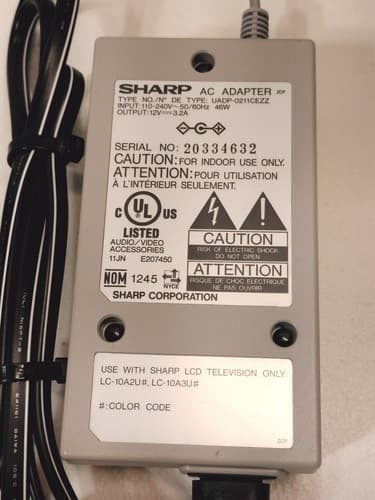 Sharp 12V AC Adapter Charger Power Cord Supply LCD UADP-0211CEZZ - Thumbnail 2