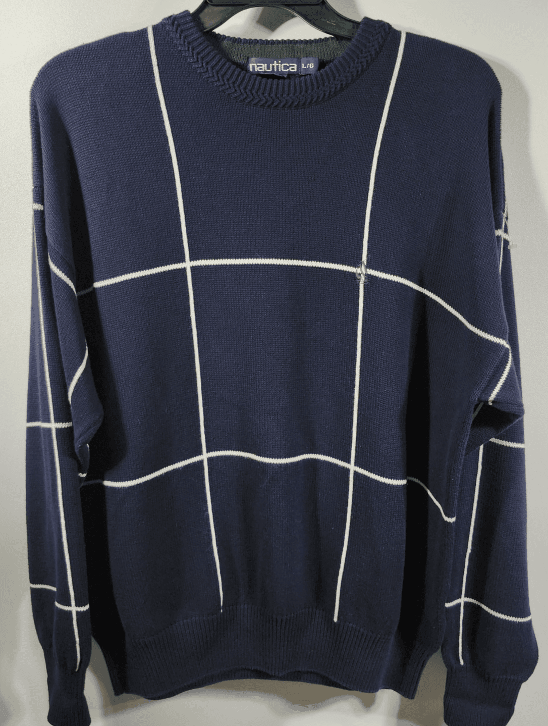 Nautica Sweater Men's L Blue White Stripe Pullover 100% Cotton Long Sleeve - Thumbnail 5