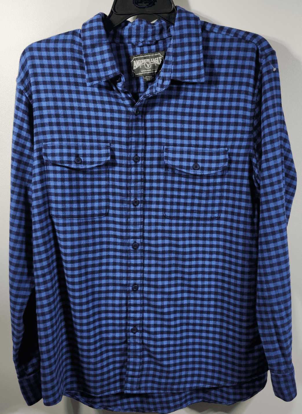 American Eagle Men’s XL Shirt Long Sleeve Button Up Flannel Blue Black - Thumbnail 5