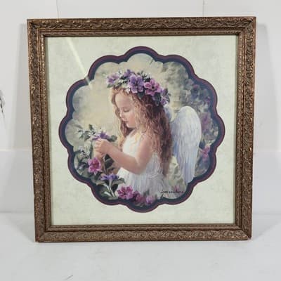 VTG Home Interiors Laurie Snow Hein Signed Print Winged Angel Red Head Girl - Thumbnail 3