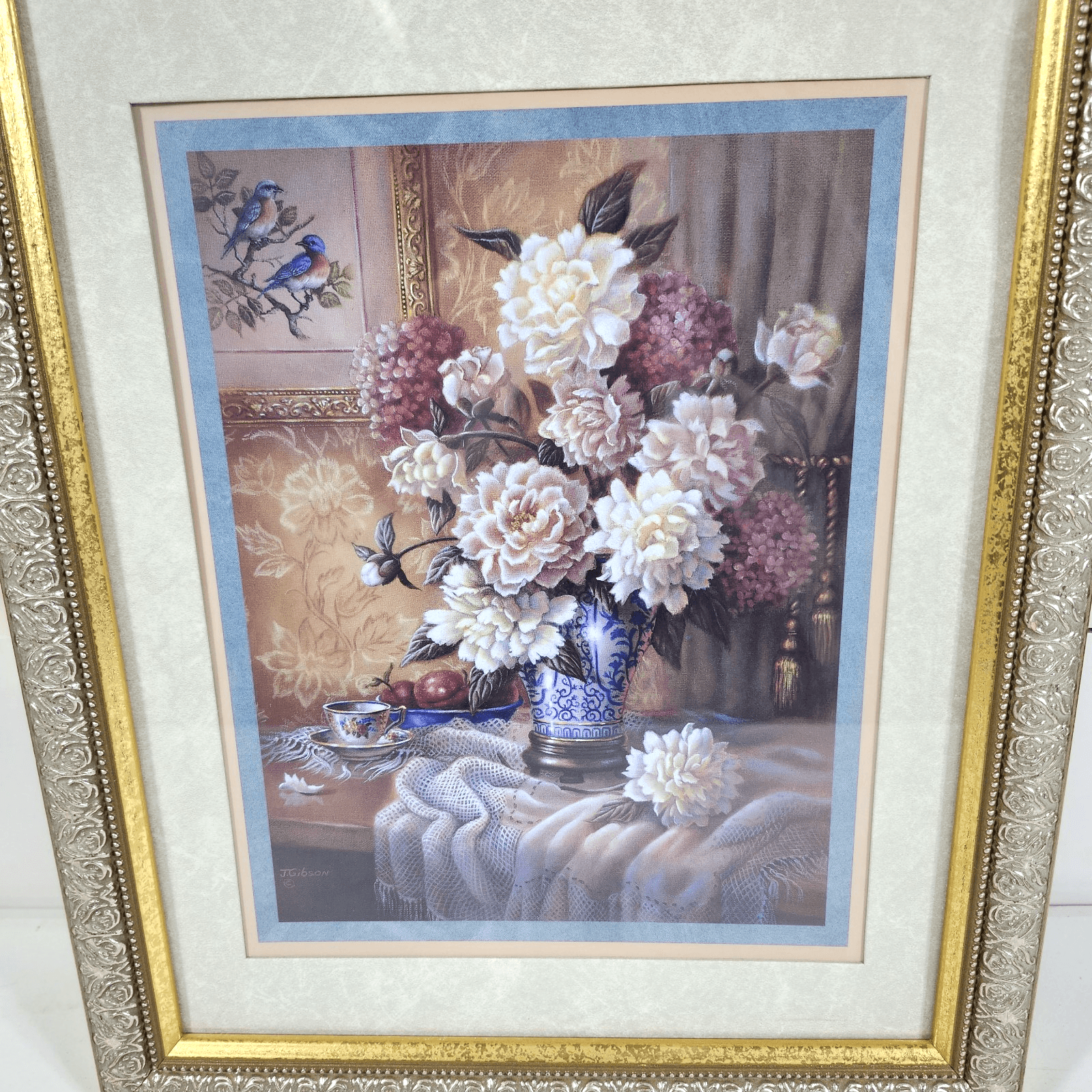 Home Interiors Framed Pink carnations Vintage Print Wall Art - Thumbnail 2