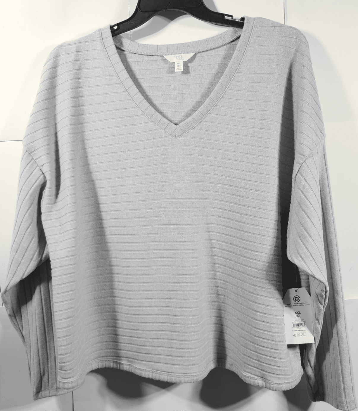 Time and Tru Women's XXL Shirt Ribbed Hacci V-neck Top Gray NEW - Thumbnail 5