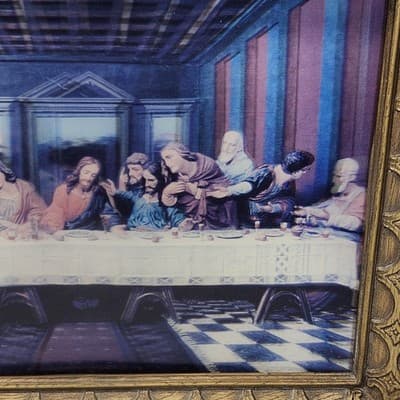 Vintage The Last Supper 3D Picture Framed 19" X 15" Religious Home Decor - Thumbnail 5
