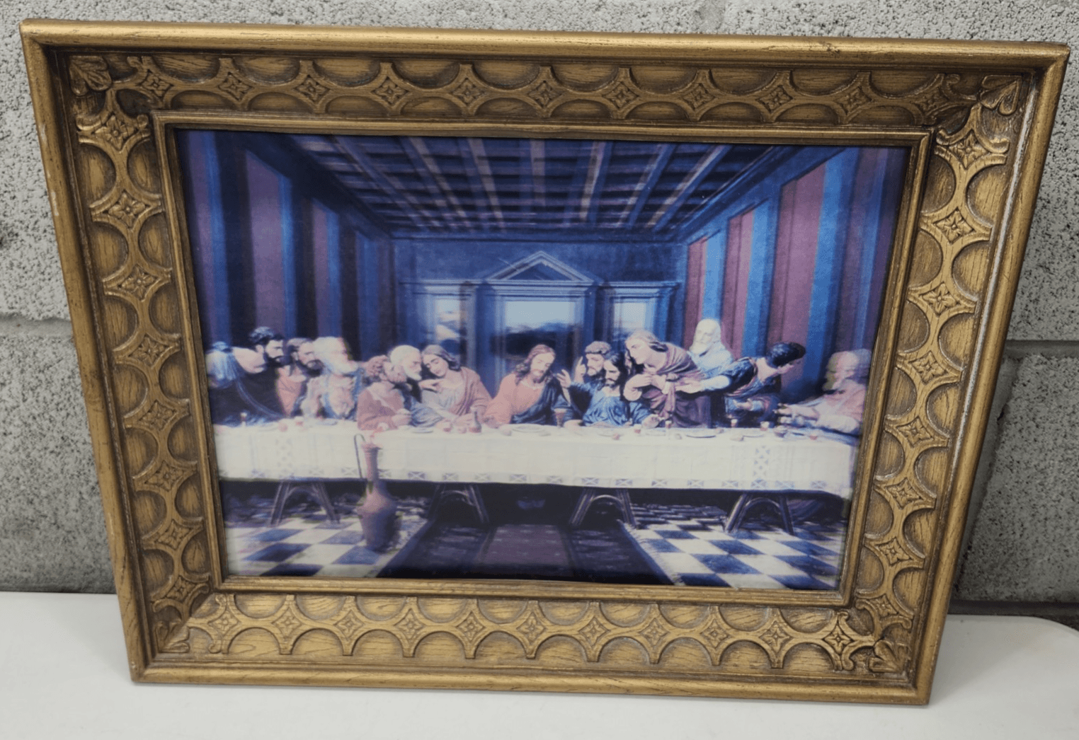 Vintage The Last Supper 3D Picture Framed 19" X 15" Religious Home Decor - Thumbnail 3