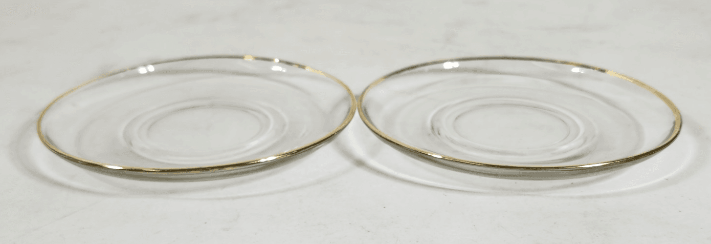 Vintage Clear Glass Dessert Plate 5.5" Gold Trim Anchor Hocking Set Of 2 - Thumbnail 3