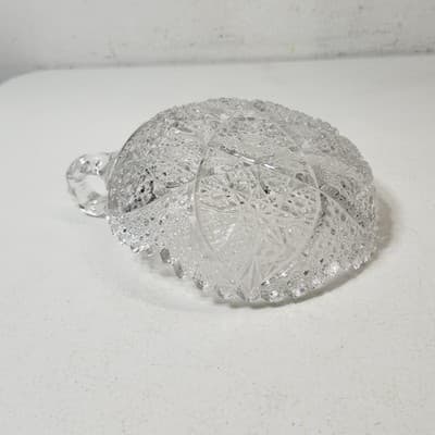 Vintage American Brilliant Cut Crystal Sawtooth Glass Handled Divided Bowl - Thumbnail 10
