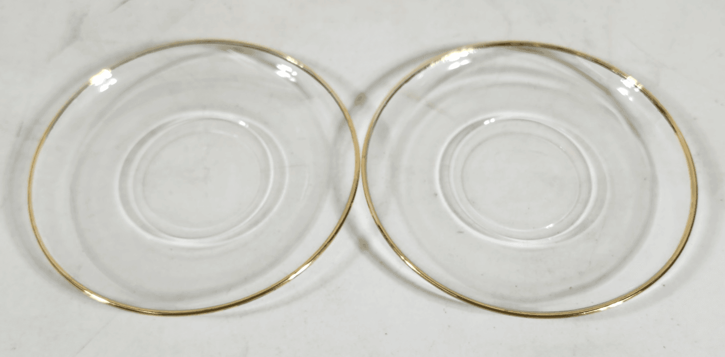 Vintage Clear Glass Dessert Plate 5.5" Gold Trim Anchor Hocking Set Of 2 - Thumbnail 2
