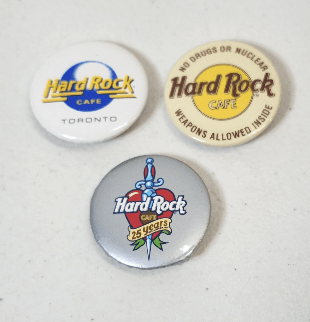 3 Hard Rock Cafe No Drugs Or Nuclear Weapons Allowed Buttons Pins Lot - Thumbnail 2
