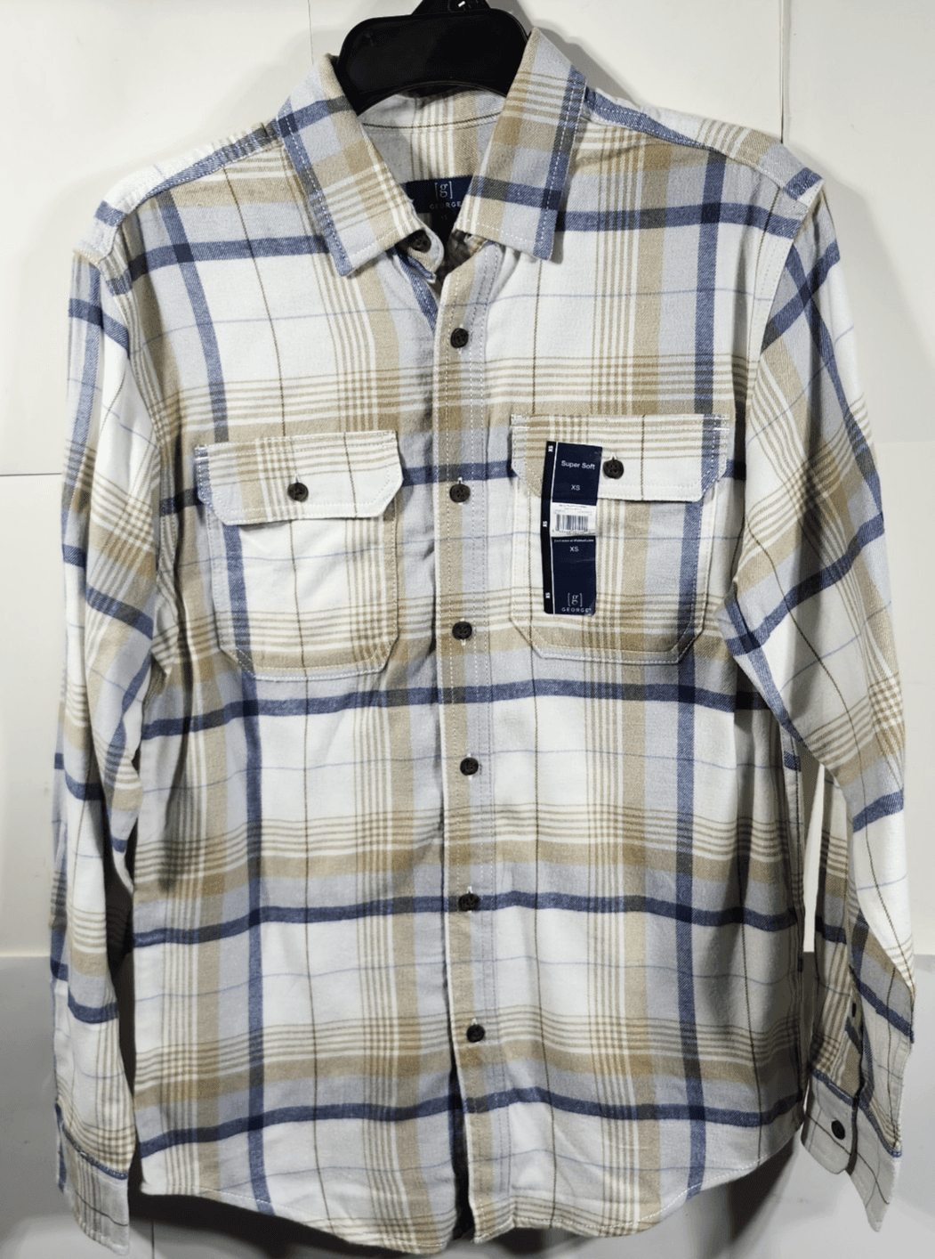 George Men's XS Flannel Button Up Shirt Long Sleeve Plaid NEW - Thumbnail 5