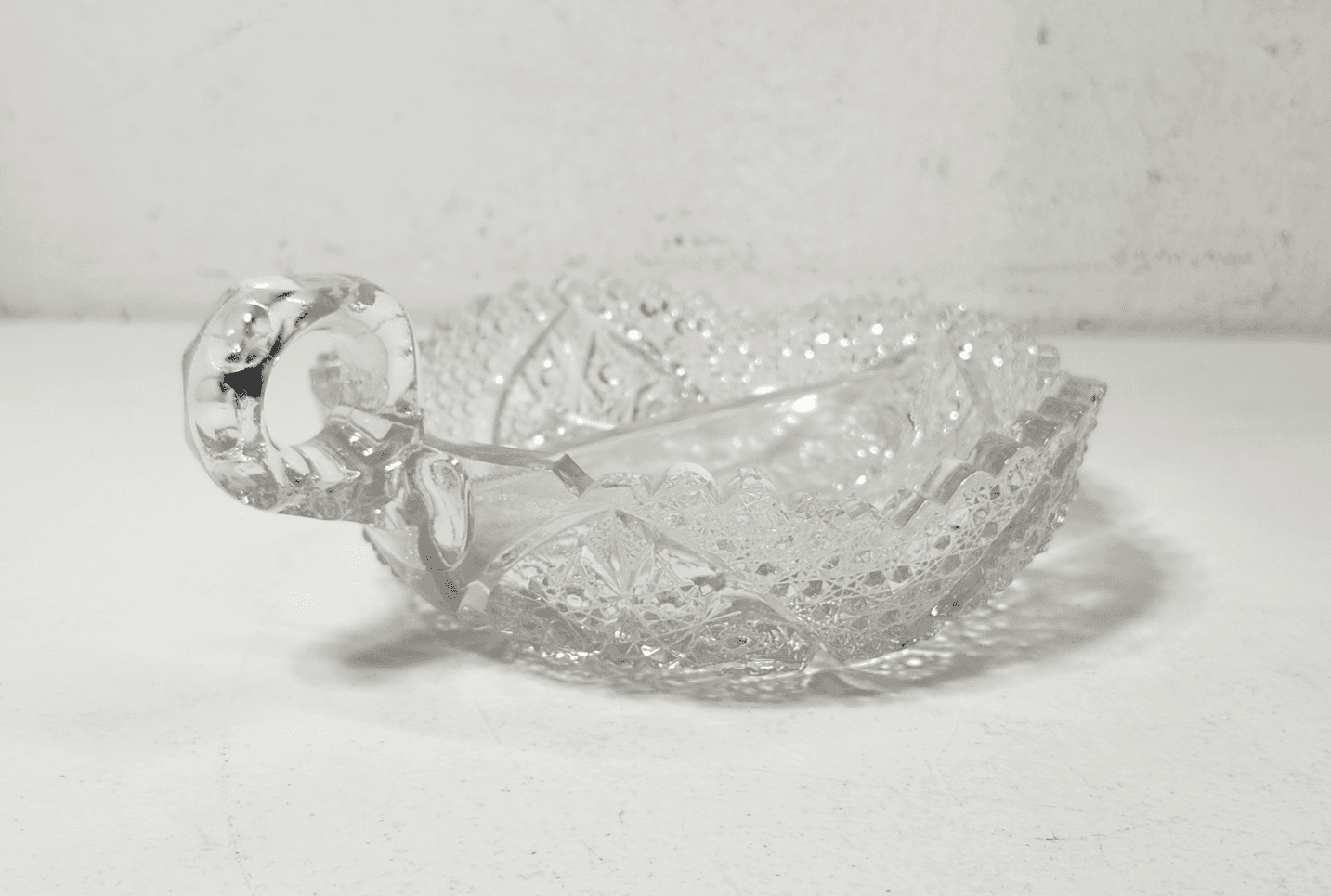 Vintage American Brilliant Cut Crystal Sawtooth Glass Handled Divided Bowl - Thumbnail 2