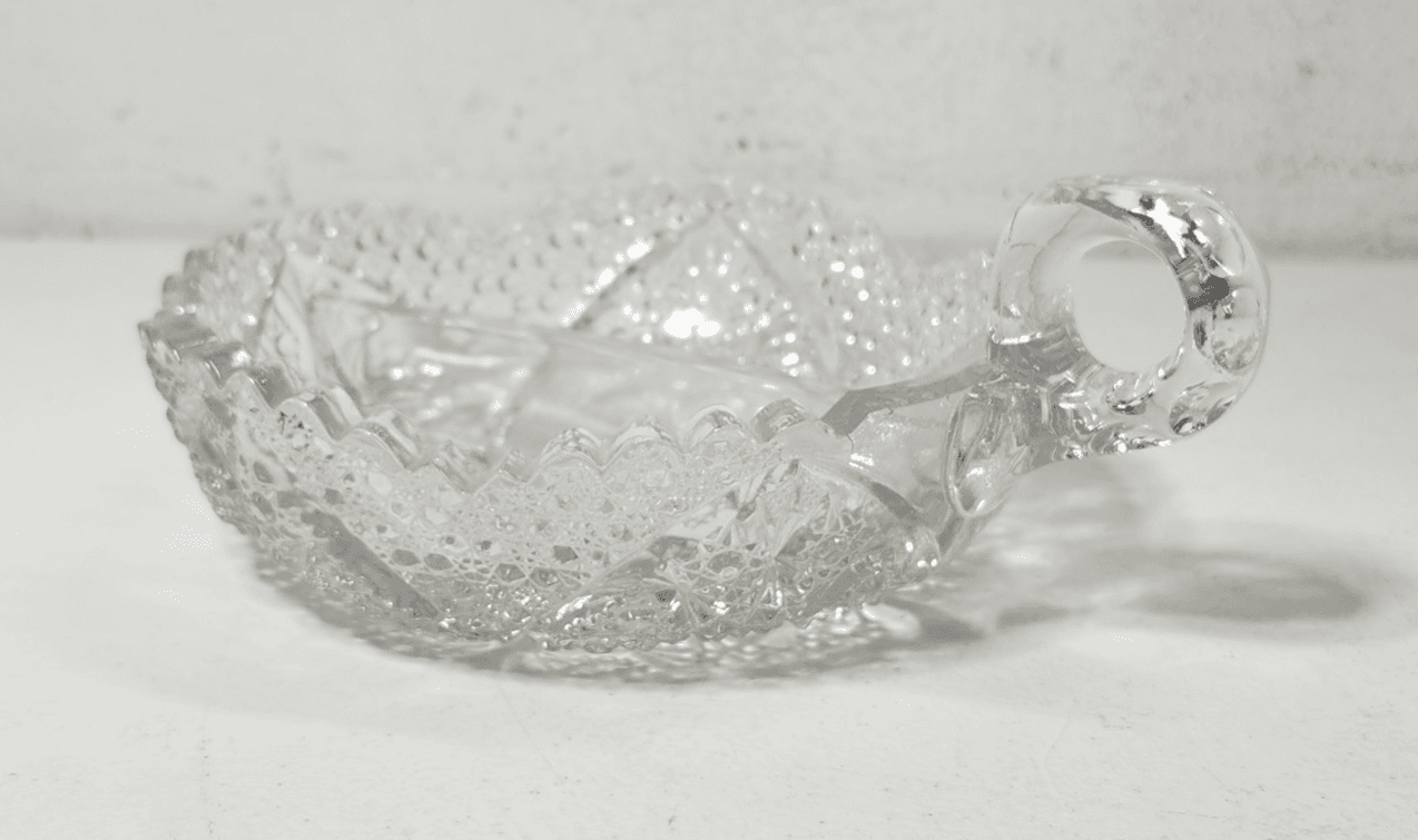 Vintage American Brilliant Cut Crystal Sawtooth Glass Handled Divided Bowl - Thumbnail 4