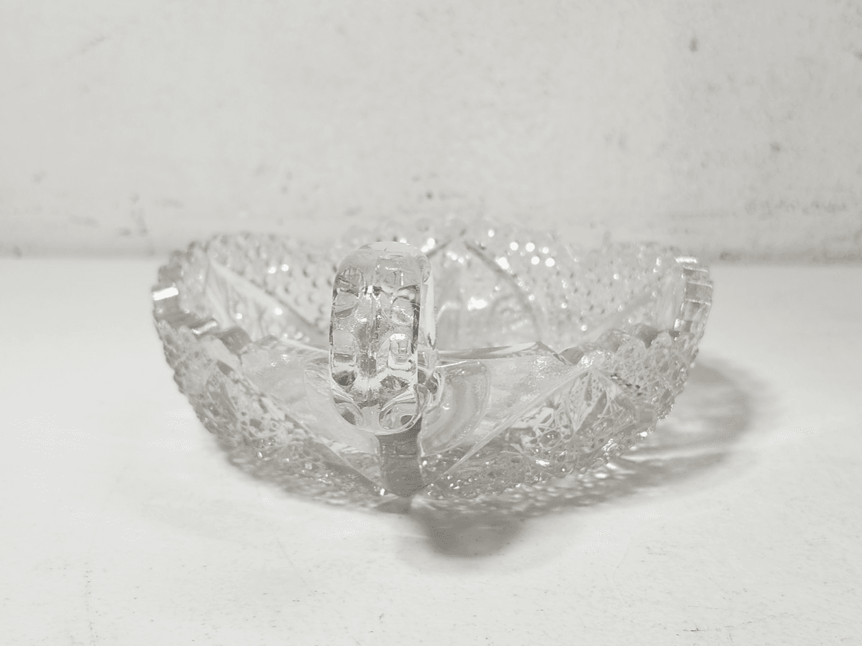 Vintage American Brilliant Cut Crystal Sawtooth Glass Handled Divided Bowl - Thumbnail 3