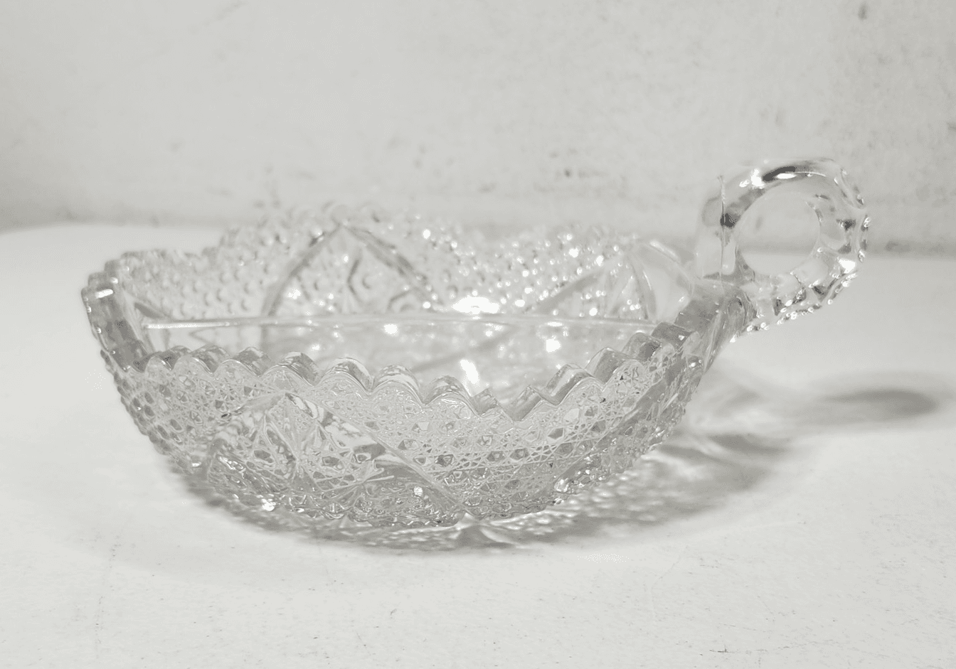 Vintage American Brilliant Cut Crystal Sawtooth Glass Handled Divided Bowl - Thumbnail 5