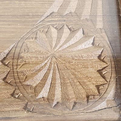 VTG Serving Tray Hand Carved Floral Motif W/ Glass Inlay 20.5" X 16.5" - Thumbnail 7