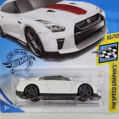 Hot Wheels '17 Nissan GT-R [R35] HW Speed Graphics White Car 1/64 Toy Vehicle - Thumbnail 2
