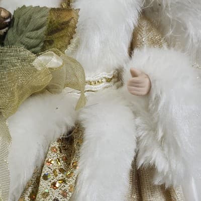 VTG Angel Tree Topper Holiday Decor 14” Gold Dress Porcelain Face Hands - Thumbnail 4