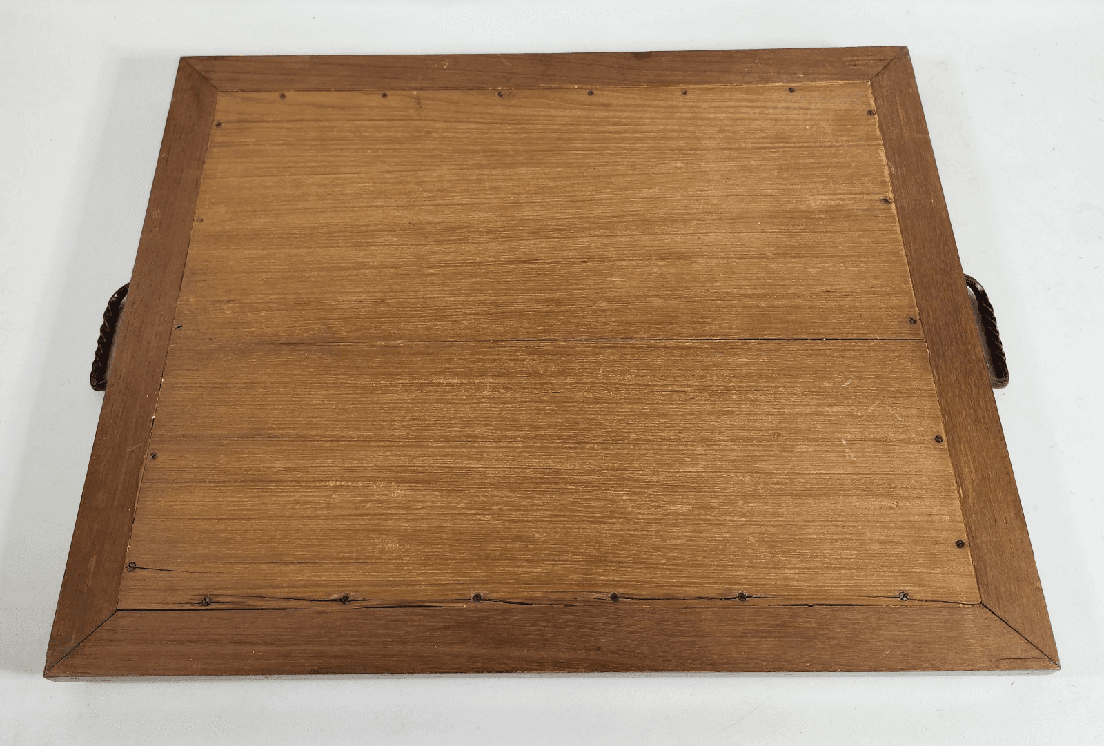 VTG Serving Tray Hand Carved Floral Motif W/ Glass Inlay 20.5" X 16.5" - Thumbnail 9