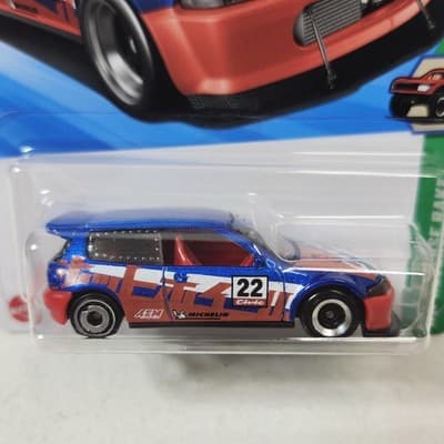 2025 Hot Wheels Honda Civic Custom Reverse Rake Blue Red Car 1/64 Toy Vehicle - Thumbnail 2